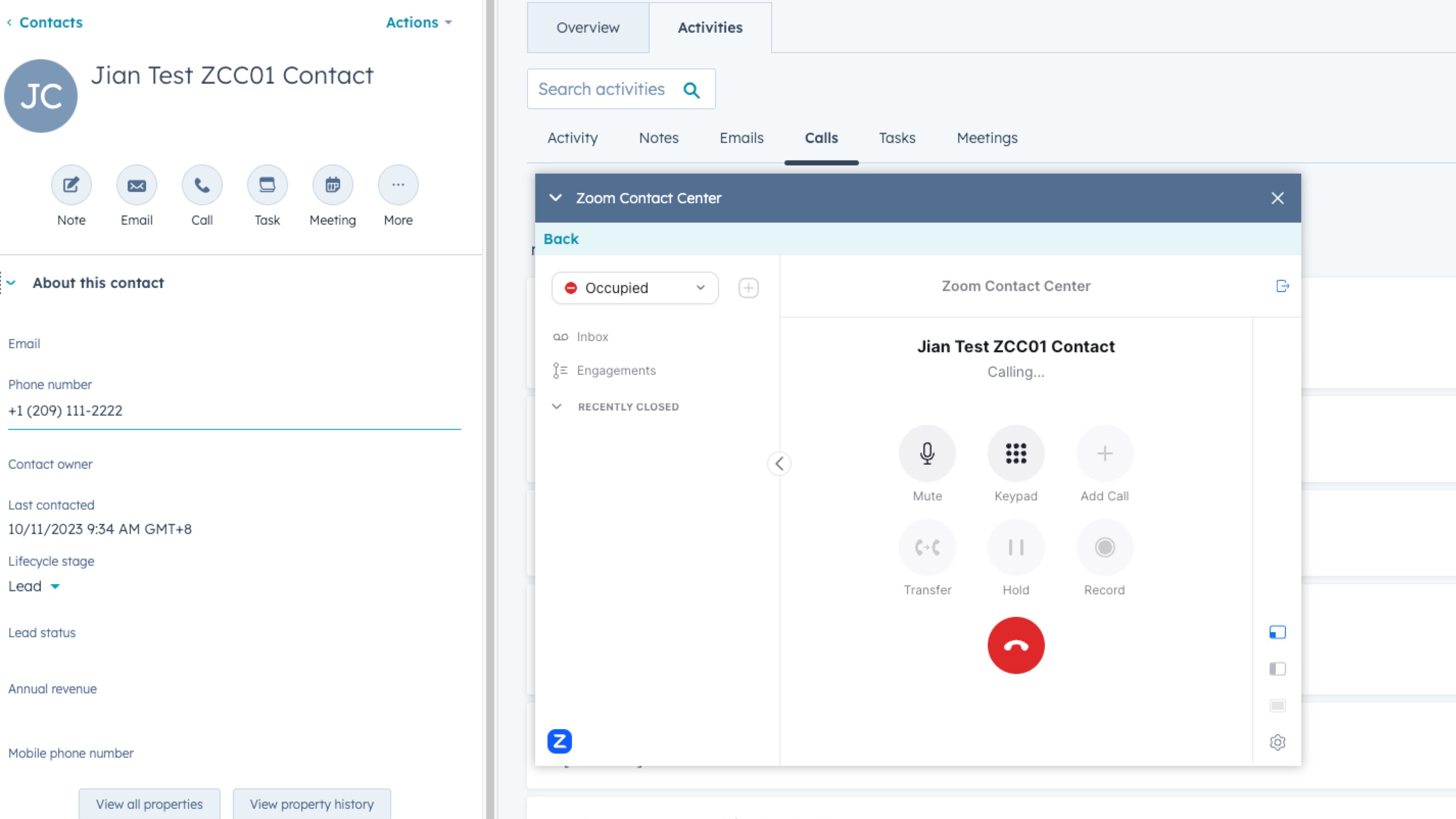 Click-to-call from HubSpot with Zoom Contact Center